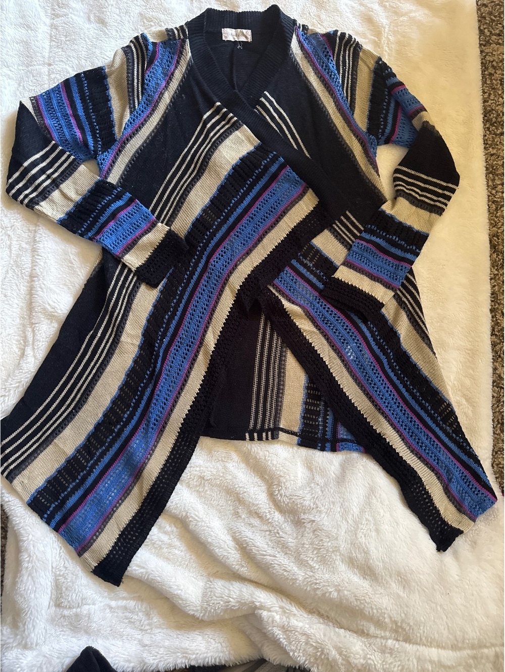 Atlant State Women's Striped Open Front Cardigan Sweater Size Small